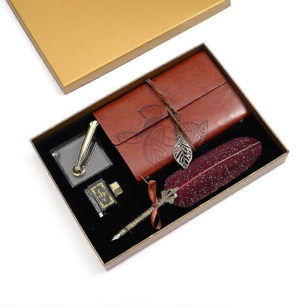 Retro Calligraphy Feather Dip Pen Writing Ink Notebook Fountain Pens Stationery