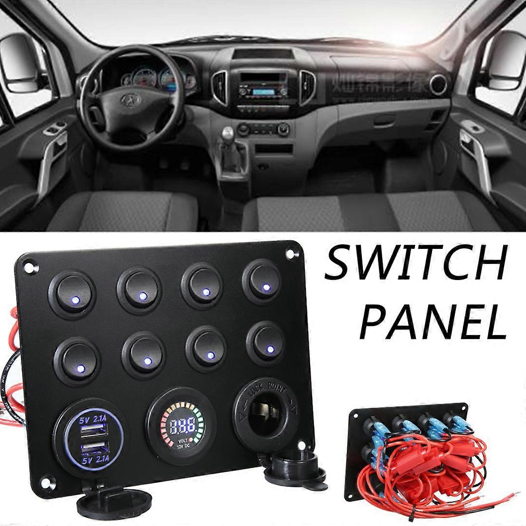 8 Gang ON~OFF Toggle Switch Panel 2 USB Charger 12V For Car RV Truck Boat Marine