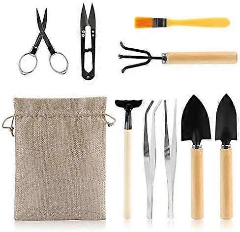 9 Piece Basic Bonsai Tools Set, Includes Pruning Shears, Mini Rake, Fold Scissors and More