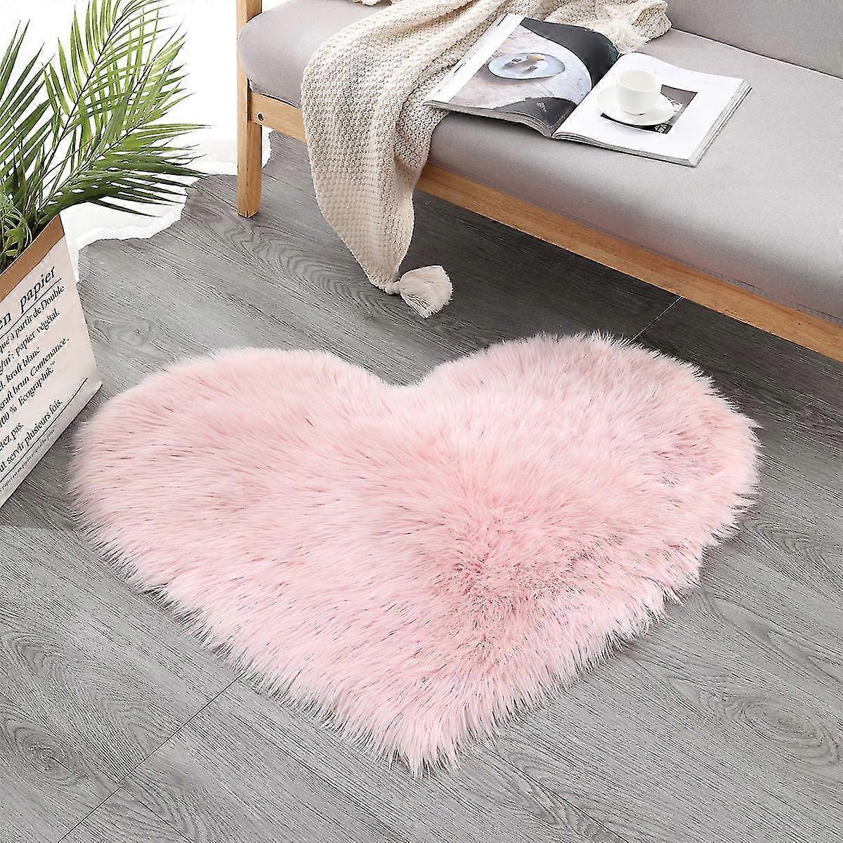 40x50cm hjerte fluffy pels imitert vaskbart teppe rosa