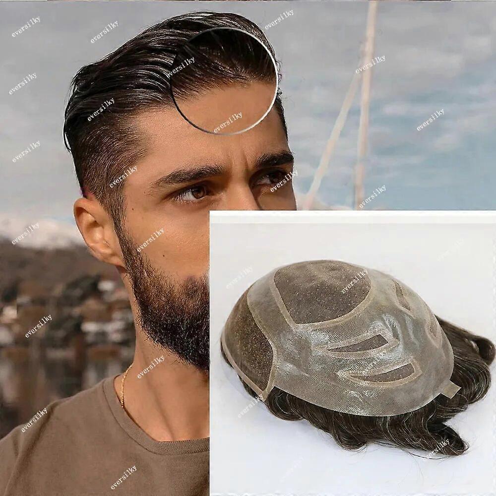 Versalite Toupee للرجال تنفس 100٪ شعر بشري رمادي بني شعر Piec ذكر غرامة أحادي الدانتيل مع بو شعري طبيعي الدانتيل الأمامي
