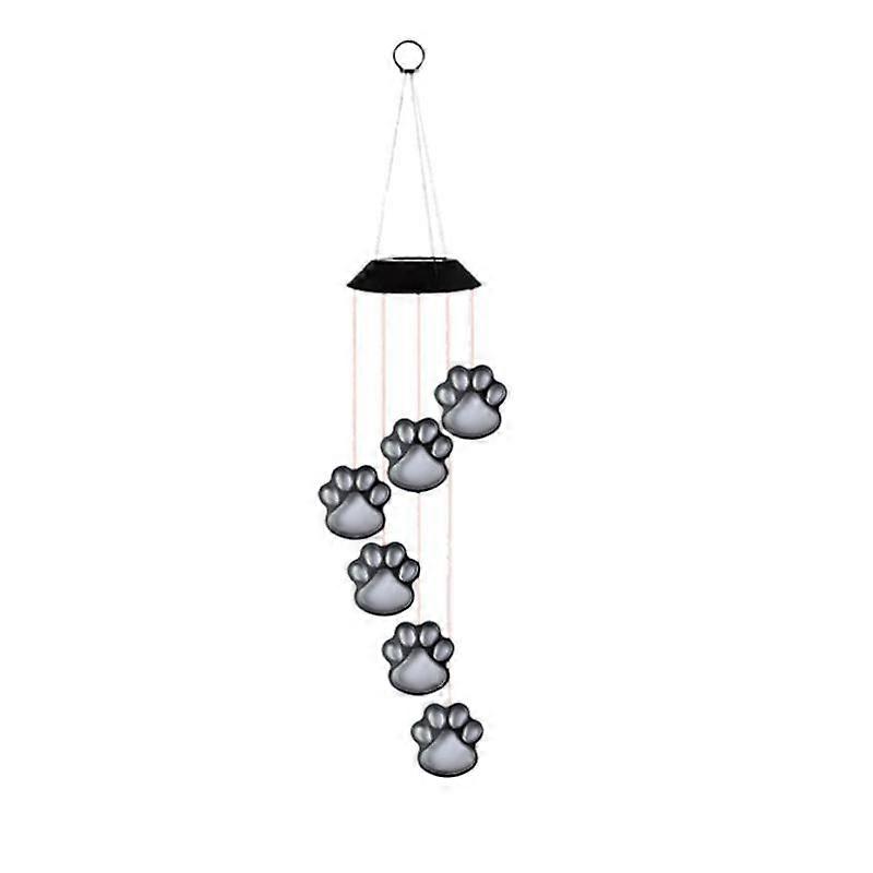 Solar LED Wind Chime Lamp Paws Print Solar Wind Chime Cats Dog Pet Pawprint Solar IP65 Waterproof H