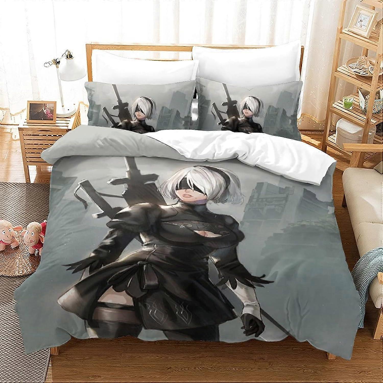 Nier Automata sengetøjssæt Indretning Yorha No Type B, Spil - Digital Print D - % Mikrofiber - Blød og luftig - med dynebetræk og pudebetræk R 135*200 C