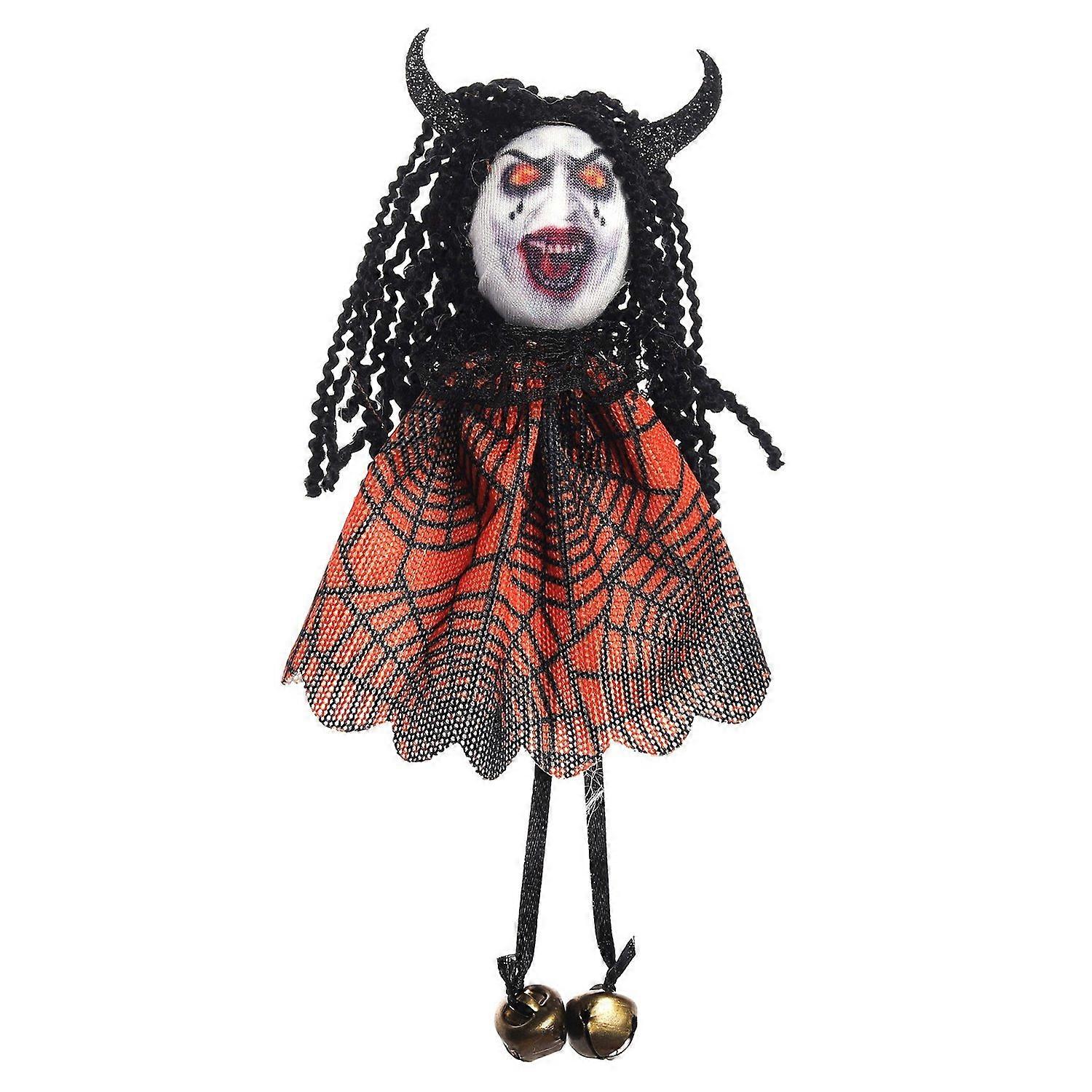 Halloween Ghost Doll Decoration with Bells Soft Cloth Mini Ghost Face Stuffed Doll Hanging Ornament