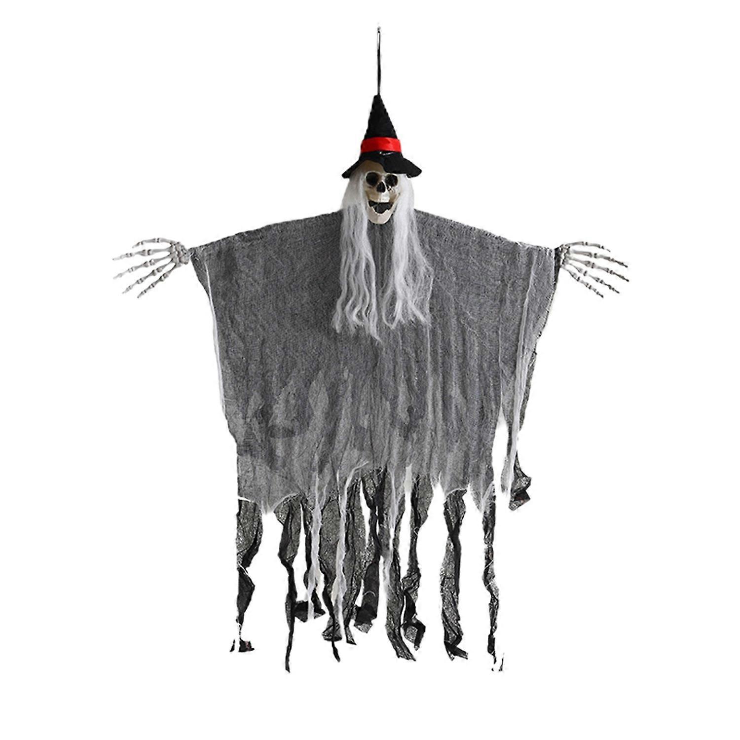 Halloween Hanging Skull Realistic Skull Ghost Decoration with Long Hair Poseable Wire Spooky Hanging