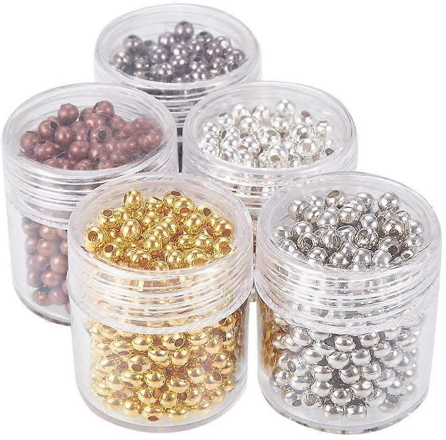 1350pcs 3mm Spacer Beads 5 Color Round Smooth Tiny Metal Bead Spacers Ball Loose Beads