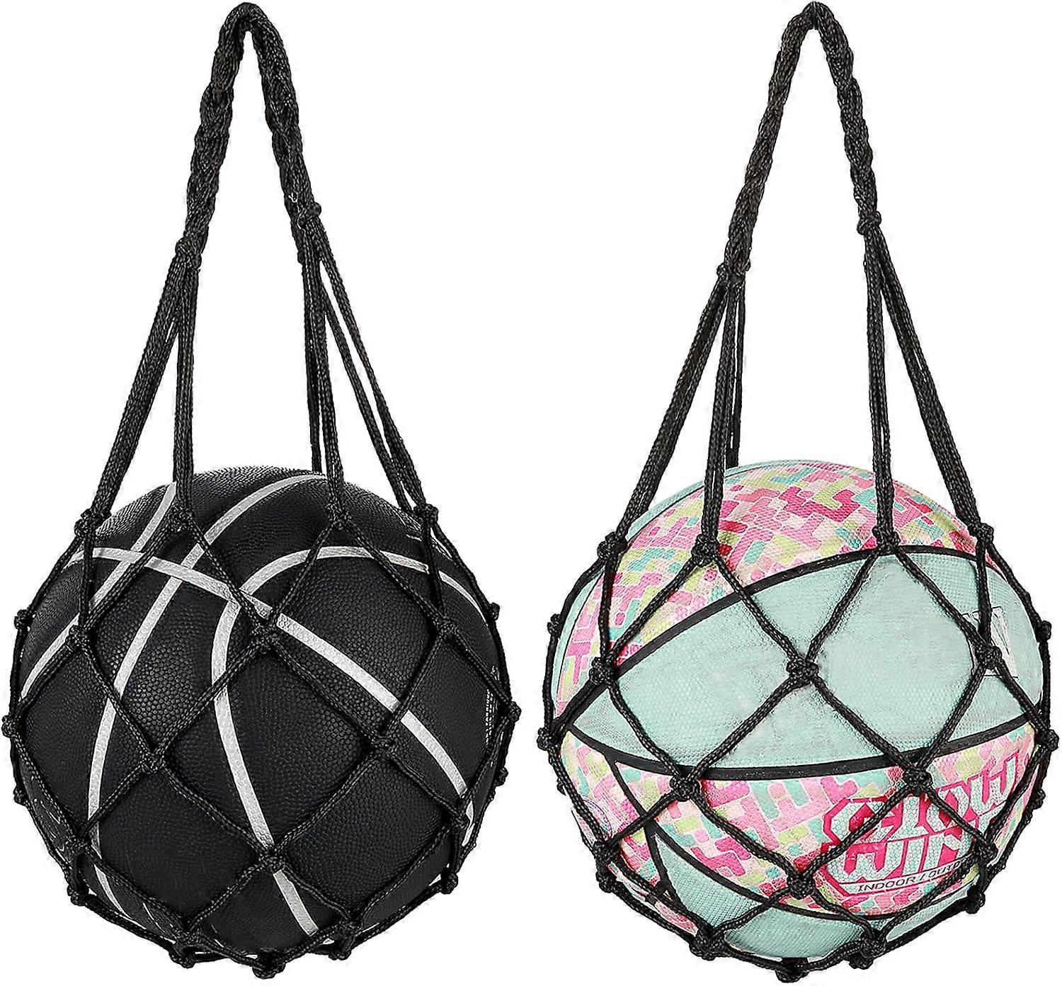2pcs Basketball Bag, Soccer Net, Basketball Net Bag, Ball Net Bag, Ball Net Bag, Portable Ball Net 1 Ball for Volleyball, Soccer, Basketball - Black