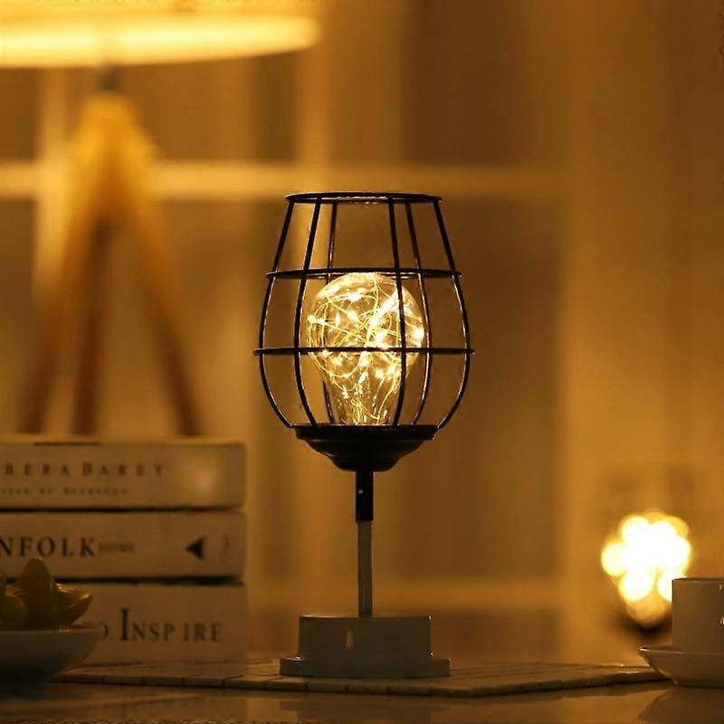 레트로 클래식 아이언 아트 LED 테이블 램프 야간 조명 레드 와인 글라스