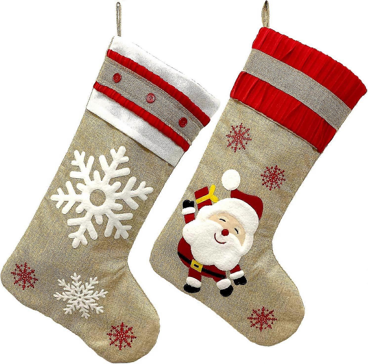 2 Pack Christmas Stockings Burlap Plaid