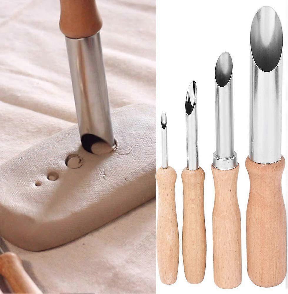 Clay Cutters,4pcs Stainless Steel+plastic Indentation Round Circle Shape Cutters Mold Tools For Clay Pottery Craft Handmade