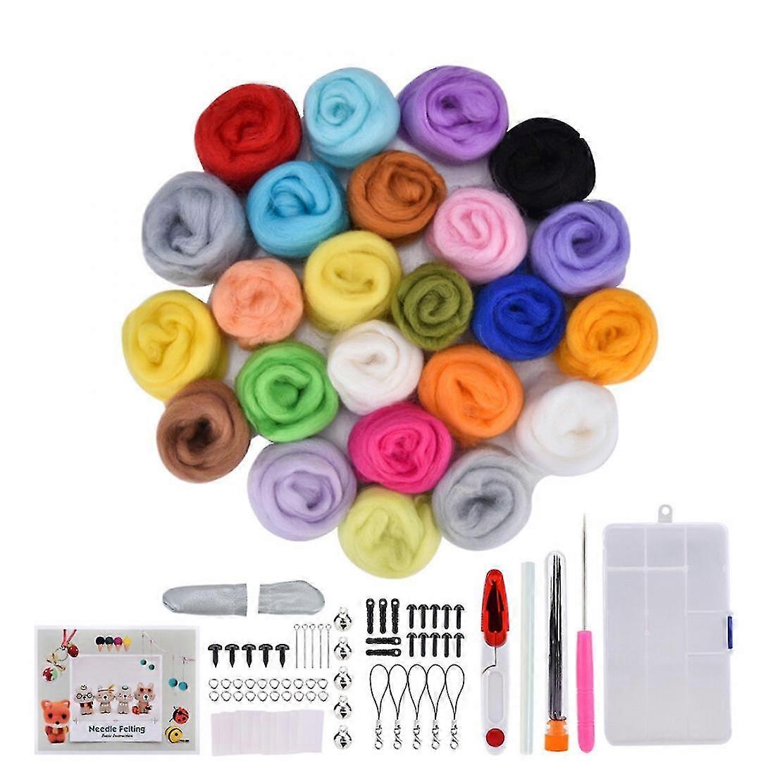24 Color Diy Wool Felt Kit Needles Tool Set Handmade Needle Felting Mat Starter Fabric Sewing Kit For Diy Felting Craft Project