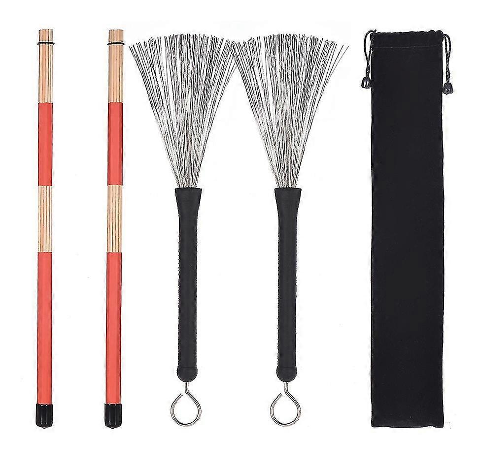 Steel Wire Drum Brush 19 Bundles Of Bamboo Sticks Bundle Storage Bag Rack Drum Jazz Drums Percussion Accessories Set3pcsblack