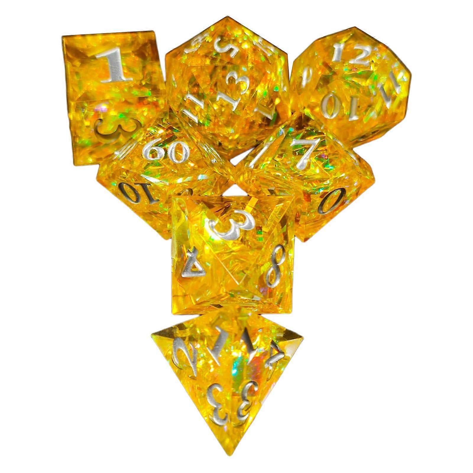 7/Sæt Glitter Papir Polyedrisk Terning D4 D6 D8 2XD10 D12 D20 Til Rollespil Blå