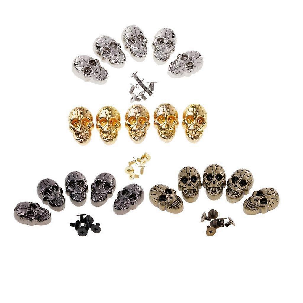 2x 5Pcs Punk  Skull Head Screw Back Studs/Rivets Copper 21mmx8mm DIY Accessory