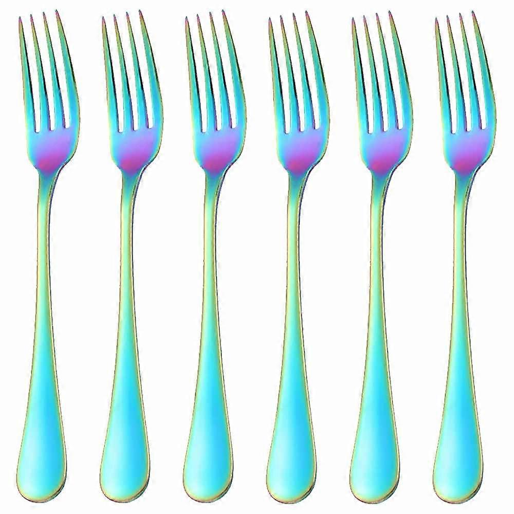 Dinner Fork Set Rainbow 6 Piece Stainless Steel Flatware Dessert Forks