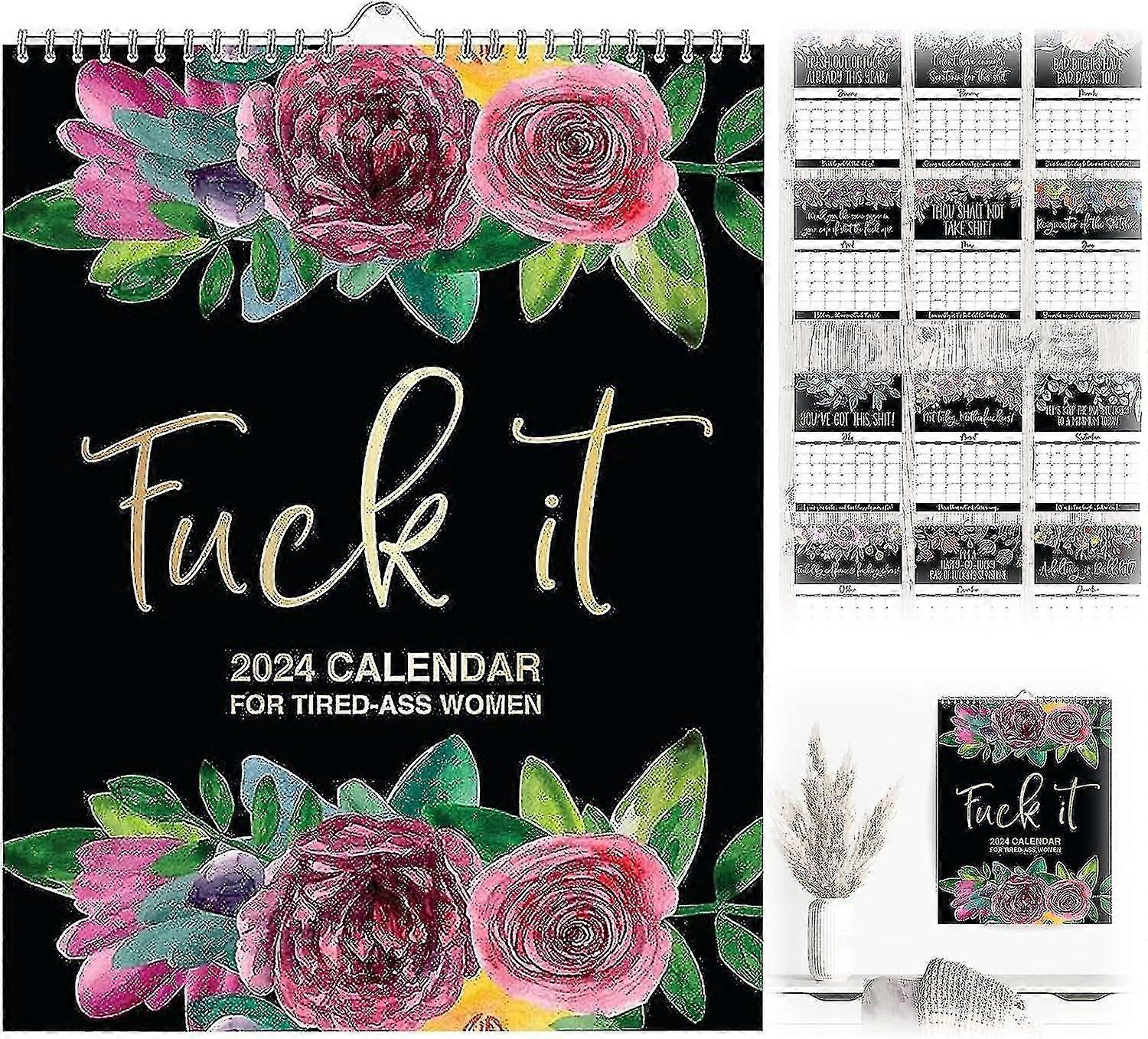 疲れた女性のための2024年カレンダー、吊り下げ壁掛けカレンダー2024年カレンダープランナー面白い12の女性のための月間カレンダークリスマスギフト
