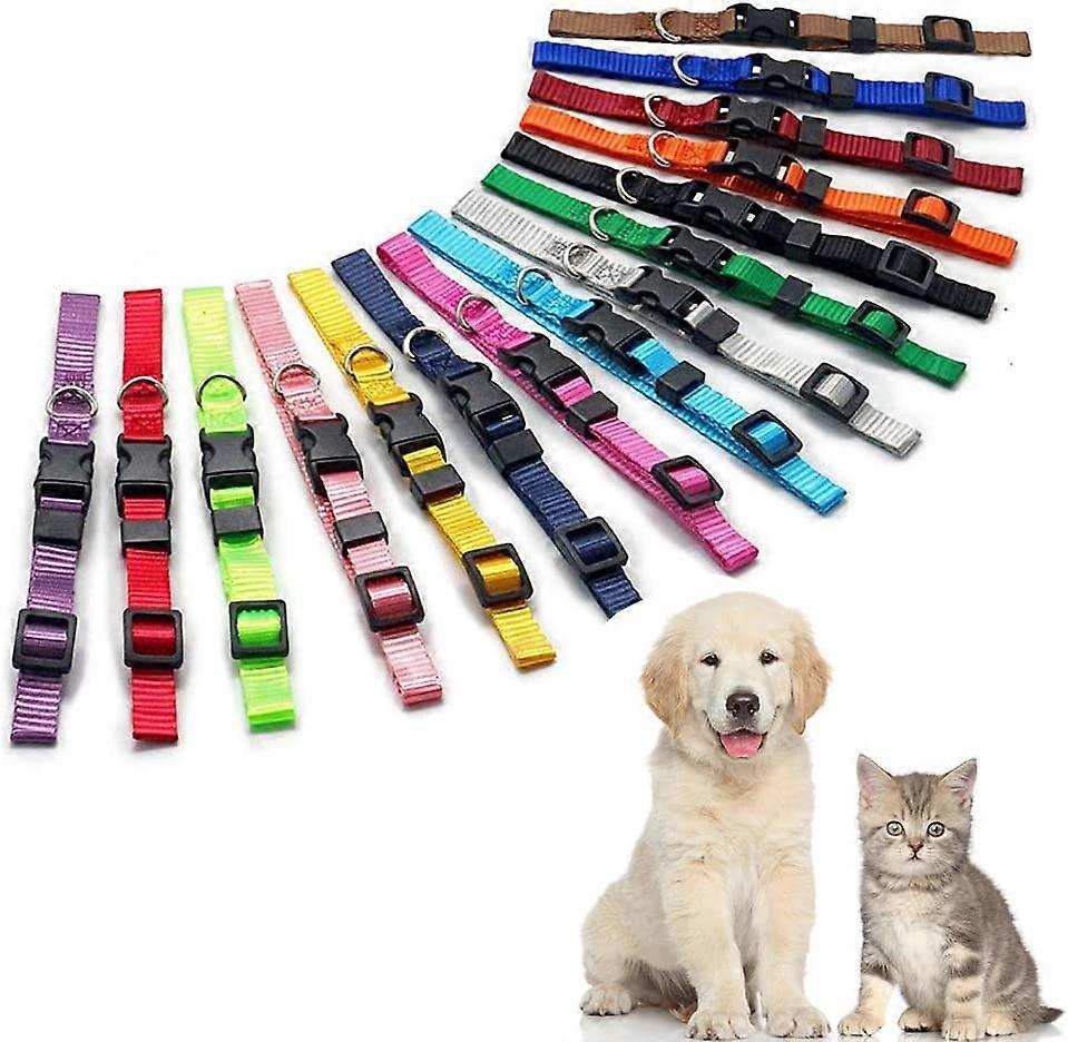 Puppy ID Collars,15 PCS Identification Soft Nylon Puppy Collars, Adjustable Breakaway Safety Whelping Litter Collars for Newborn Puppies Kitten  Set o