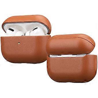 Golden Brown Genuine Leather Headphone Case For AirPods Pro AirPods3 Case Flocked Microfiber Case