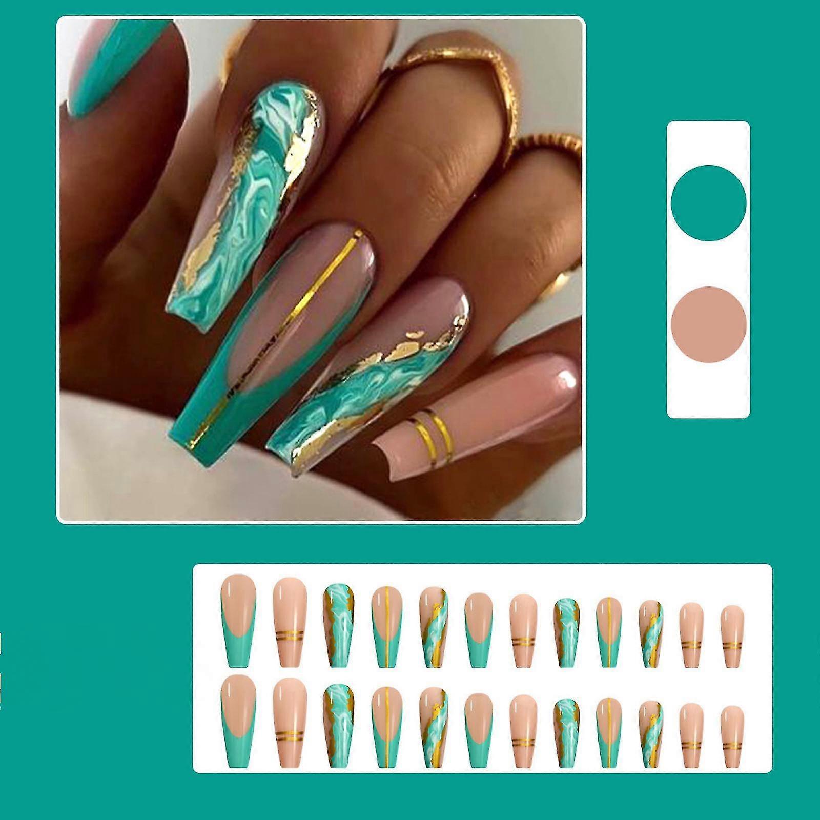 Press-on Nails Artificial Fake Nails Glossy Medium Length Full Coverage Fake Nail Art Tips with Glue Label Nail Glue for Nail Salon Women and Girls -G