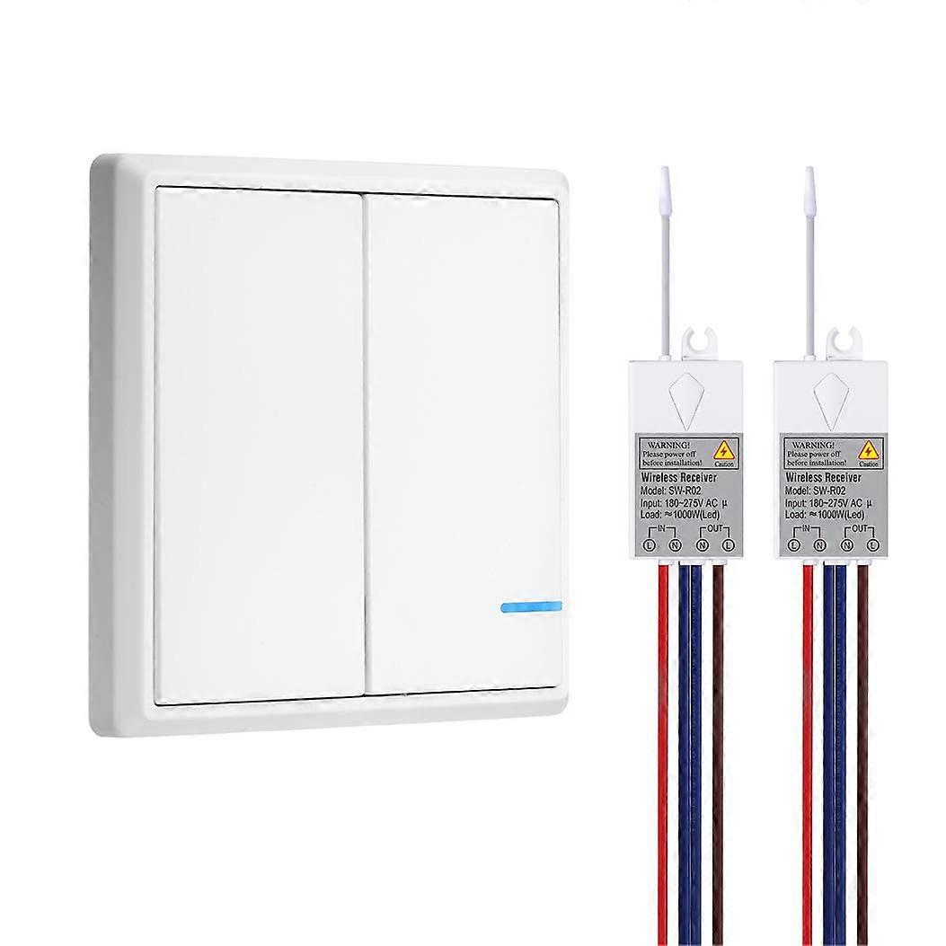 Mengshen Wireless Lights Switch Kit 1 Two-Gang Switch + 2 Receiver No Wiring Required Easy to Install