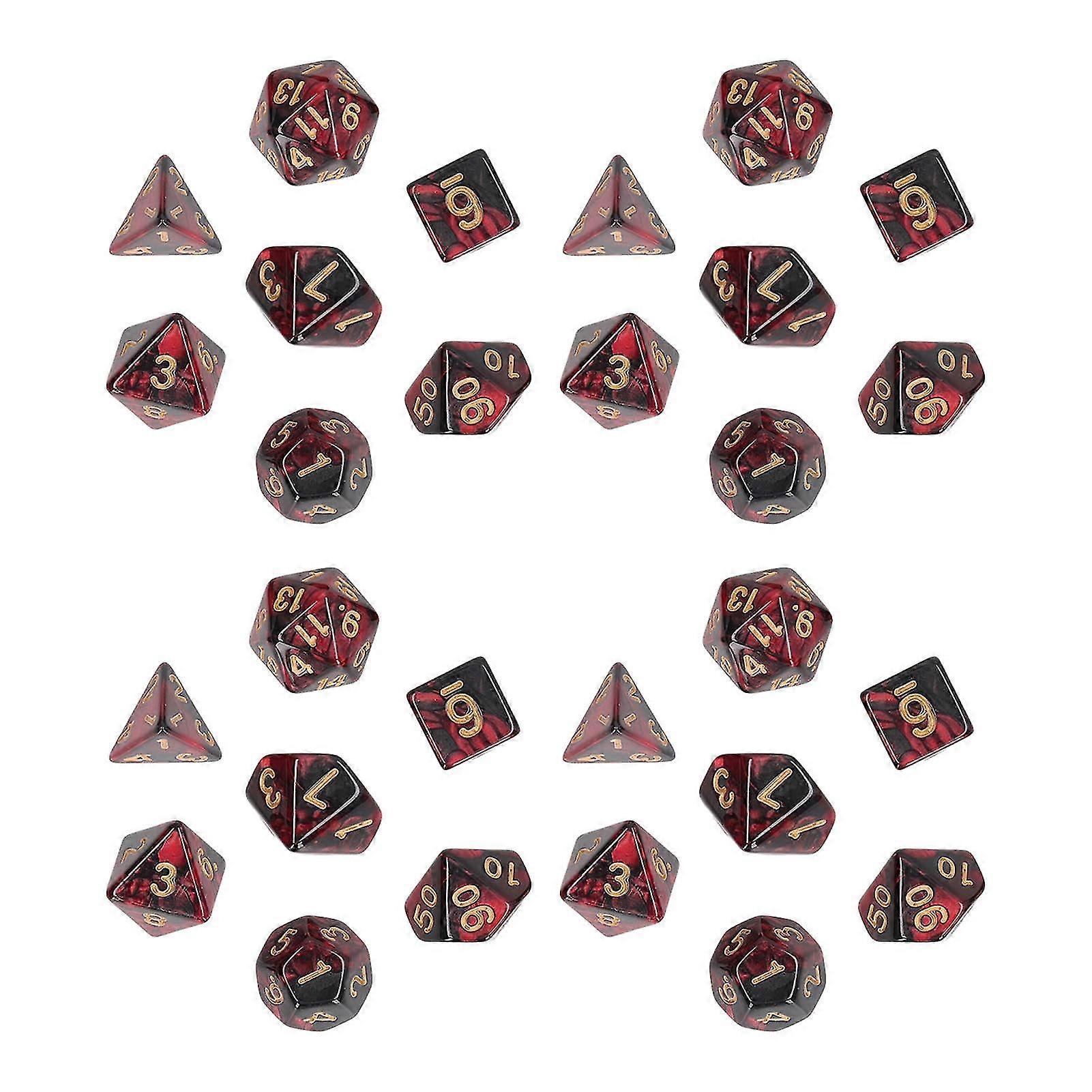 Math Teaching Board Games: 4 Set of Plastic Polyhedral Dice Cubes with Clear Gold Numbers - Red