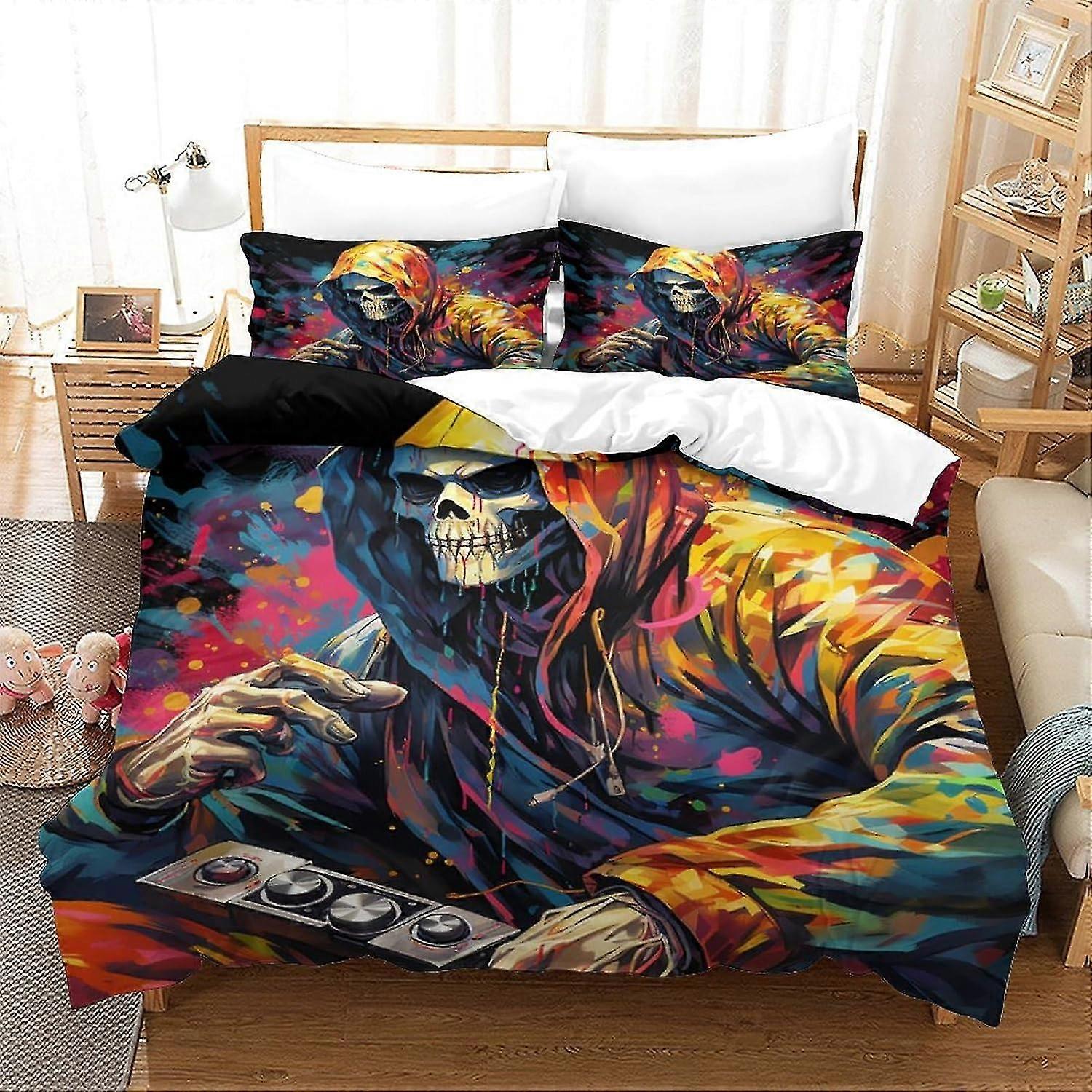 o4082 Lakan Human Skeleton Sängkläder 3 delar set 3D påslakan med örngott Sängkläder Set med dragkedja Hypoallergen mjuk mikrofiber Qui