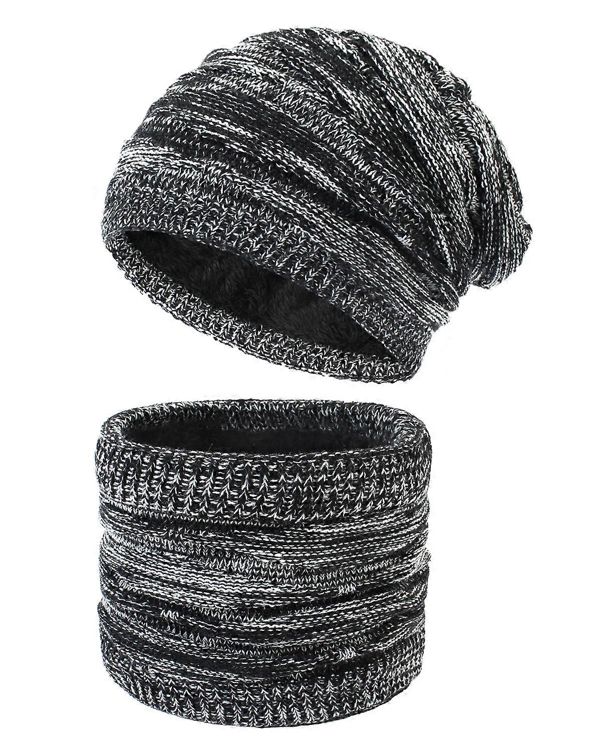 Diamond Pattern Knitted Hat Set for Winter Accessories - Warm Knit Beanie and Scarf Set in Gray, Soft Acrylic Material