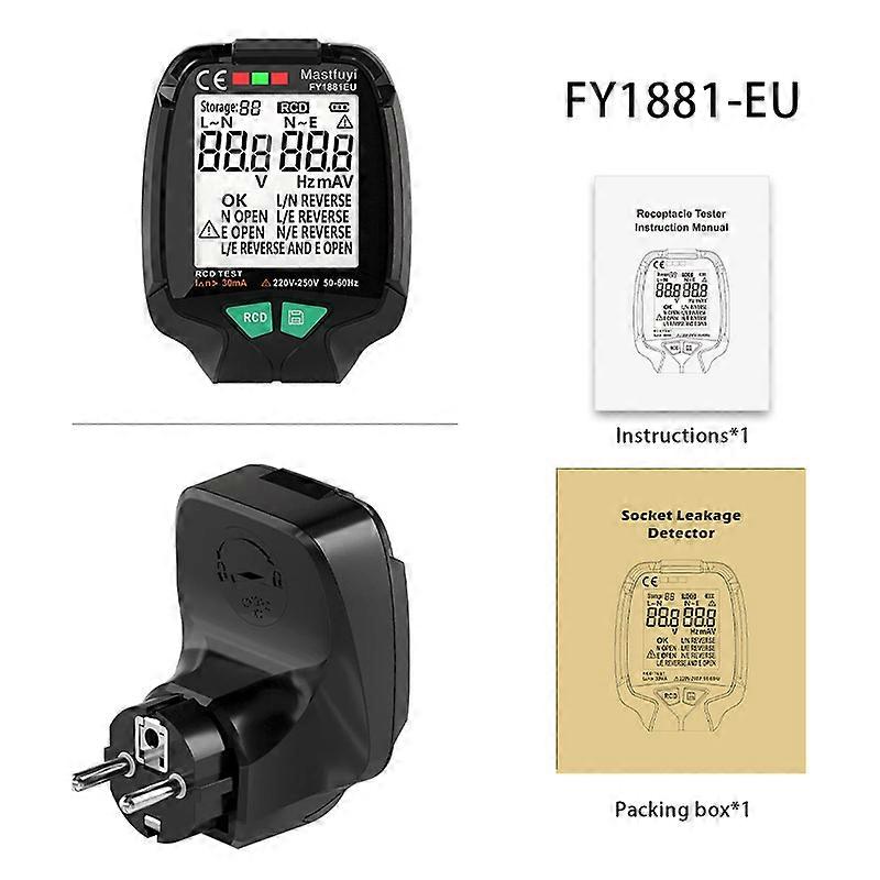Generation Full Screen Socket Tester Ground Zero AC Voltage Tester 30V-250V RCD Test Plug Polarity Phase Check EU/US/UK