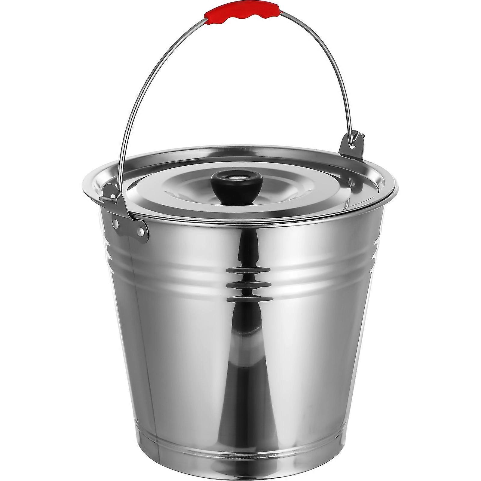 1pc Stainless Steel Bucket Household Water Bucket Multi-purpose Bucket with Lid