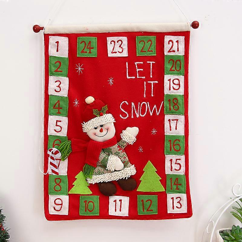Advent Calendar, Santa Claus Wall Hanging Advent Calendar with 24 Pockets for Christmas Decoration and Home Door Decoration (Snowman)