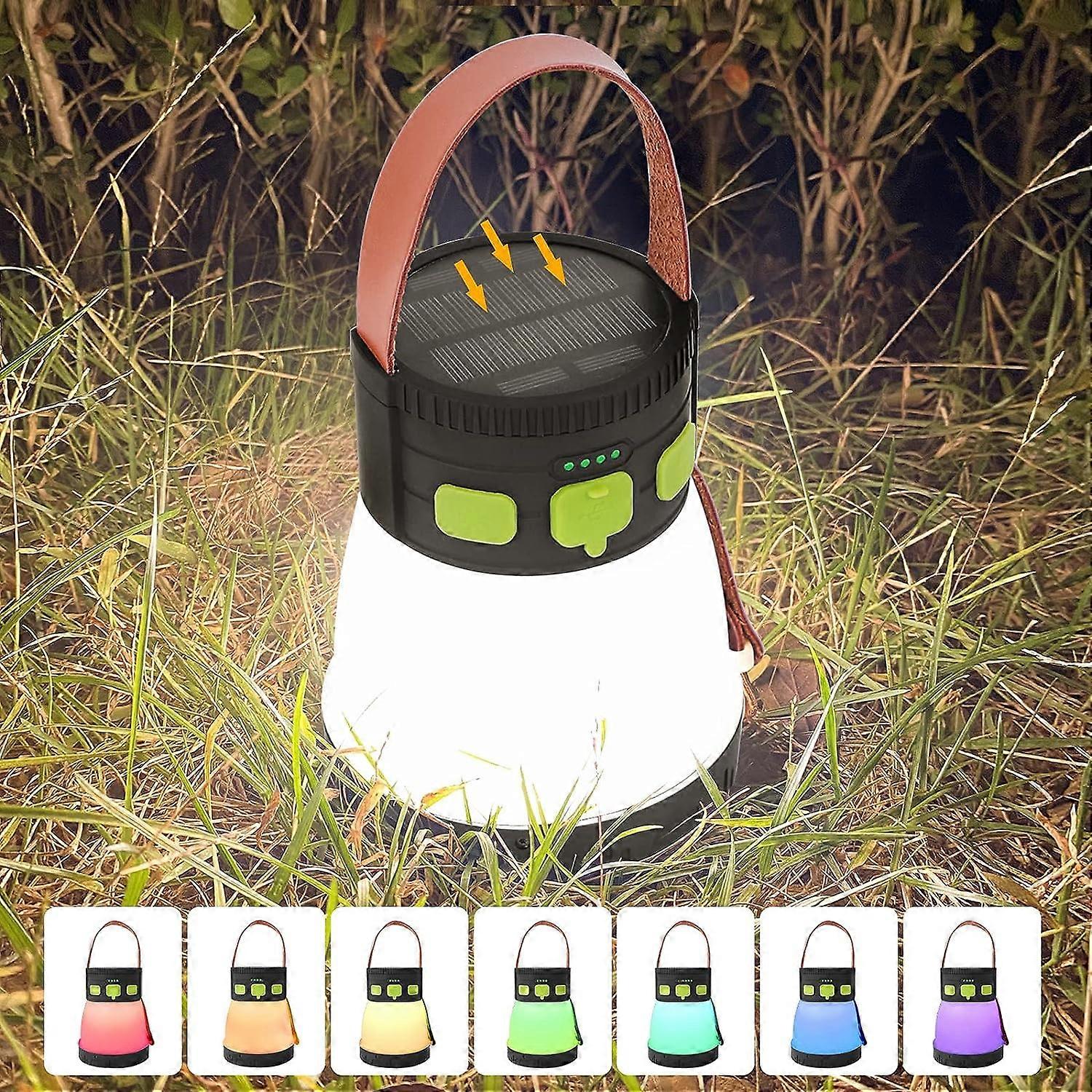 Solar Camping Lights Rechargeable LED Lantern Multiple Brightness Modes with RGB and Torch for Emergency Fishing