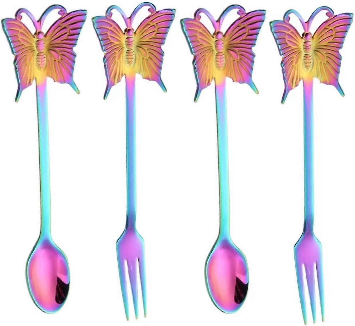 4 PCes Aço Inoxidável Colher de Café Tea Party Spoon Colheres de Chá, Louça 5.3 polegadas - Arco-íris
