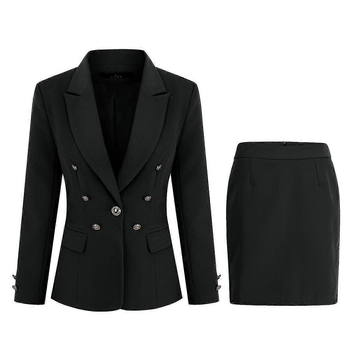 Womens 2-Piece Business Slim Professional Suit Multi-Button Lapel Blazer and Skirt-MXBC