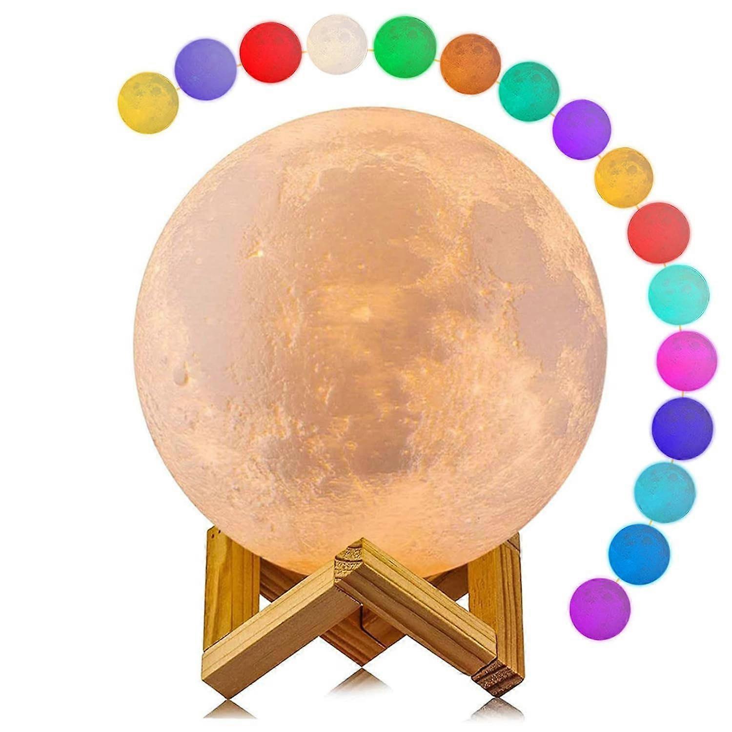 Moon Lamp, 16 Colors LED Night Light 3D Printing Moon Light with Stand Remote Touch Control