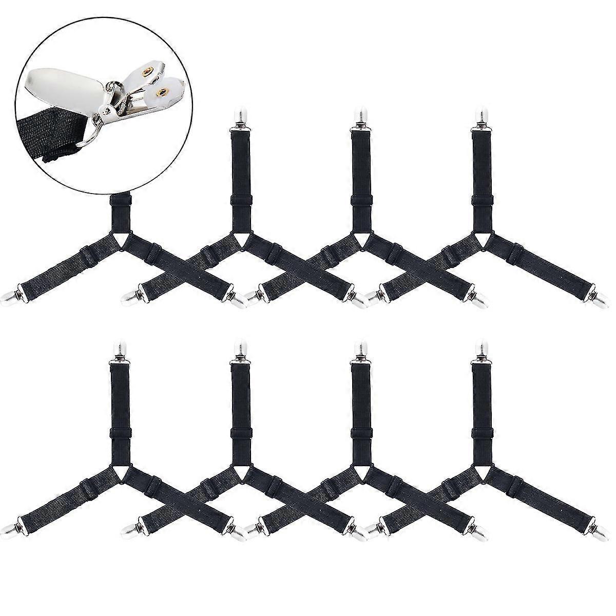 Bed Sheet Fastener,Adjustable Triangle Heavy Duty Elastic SheetBlack, White8Pcs