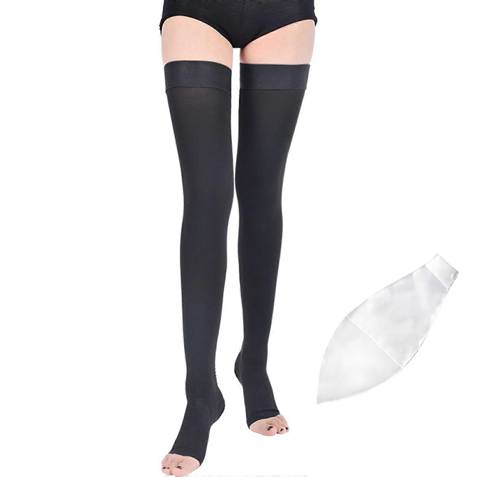 Thigh High Compression Stockings, Open Toe, Pair, Firm Support Compression Socks Unisex