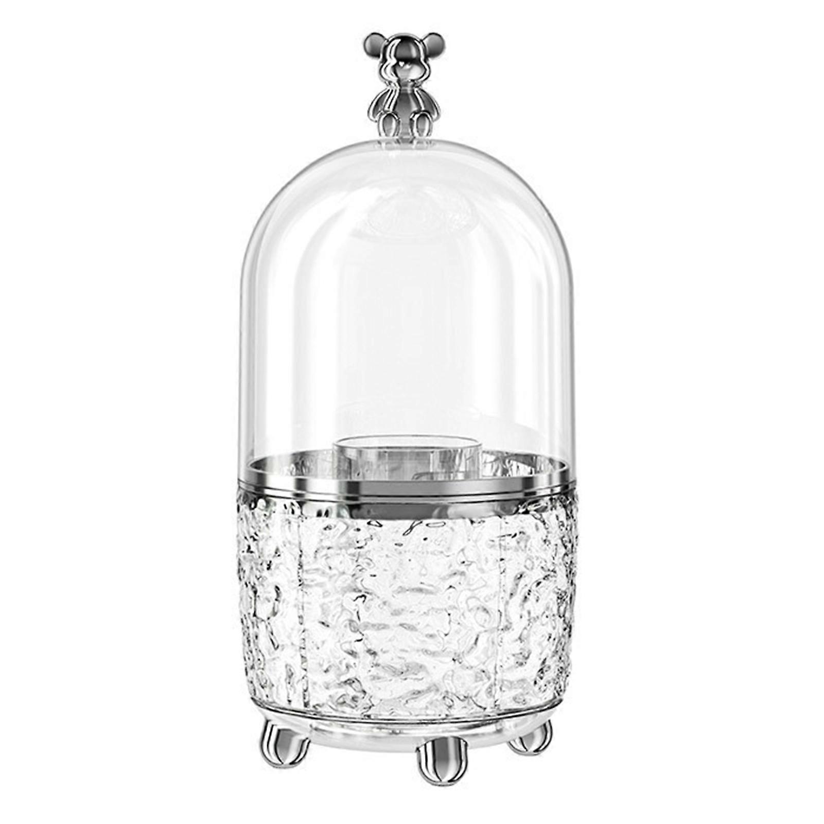 360 Rotating Makeup Brush Holder Organizer Glacial Patterns Multi-grids with Dustproof Lid Makeup Brush Stand Jikaixiang
