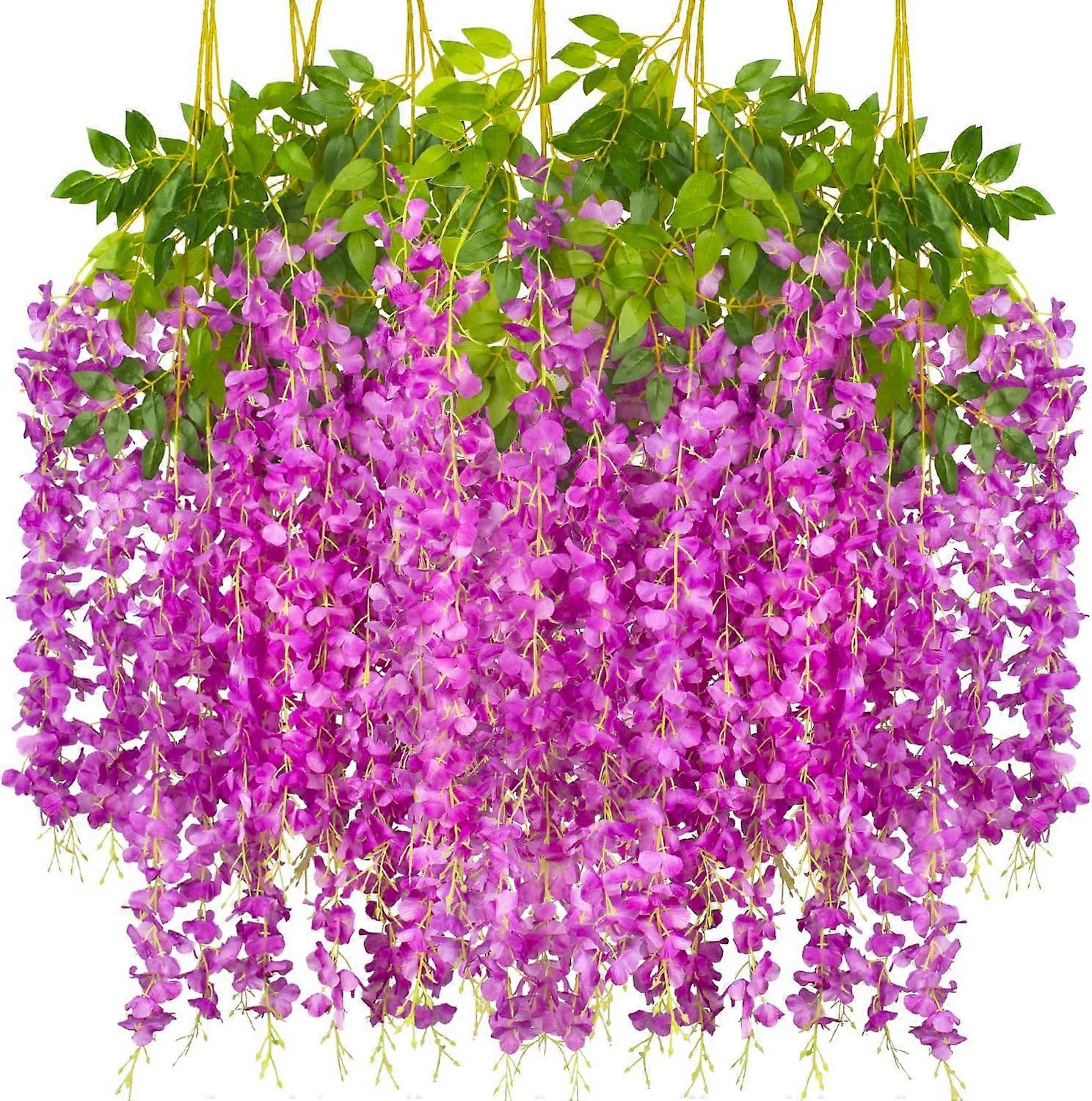 LINCMAN 12 Pack Artificial Flowers Silk Wisteria Vine Ratta Hanging Flower (Red) Purple standard