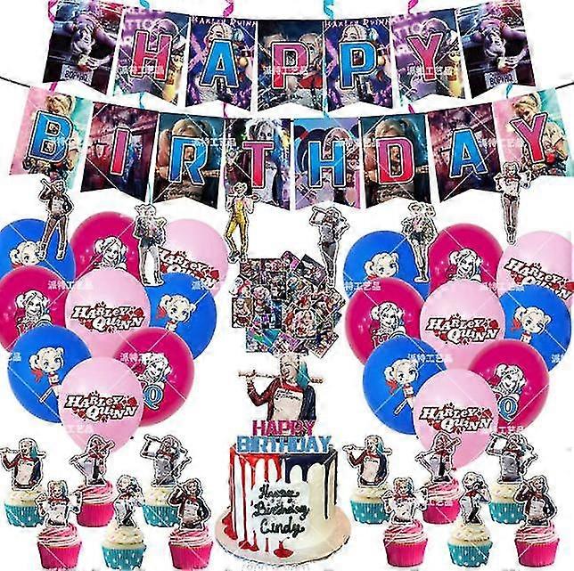 Harley Quinn Birthday Frozen Balloons Kit Latex Balloons With Flag And Cake Toppers For Party Deocration A High Quality