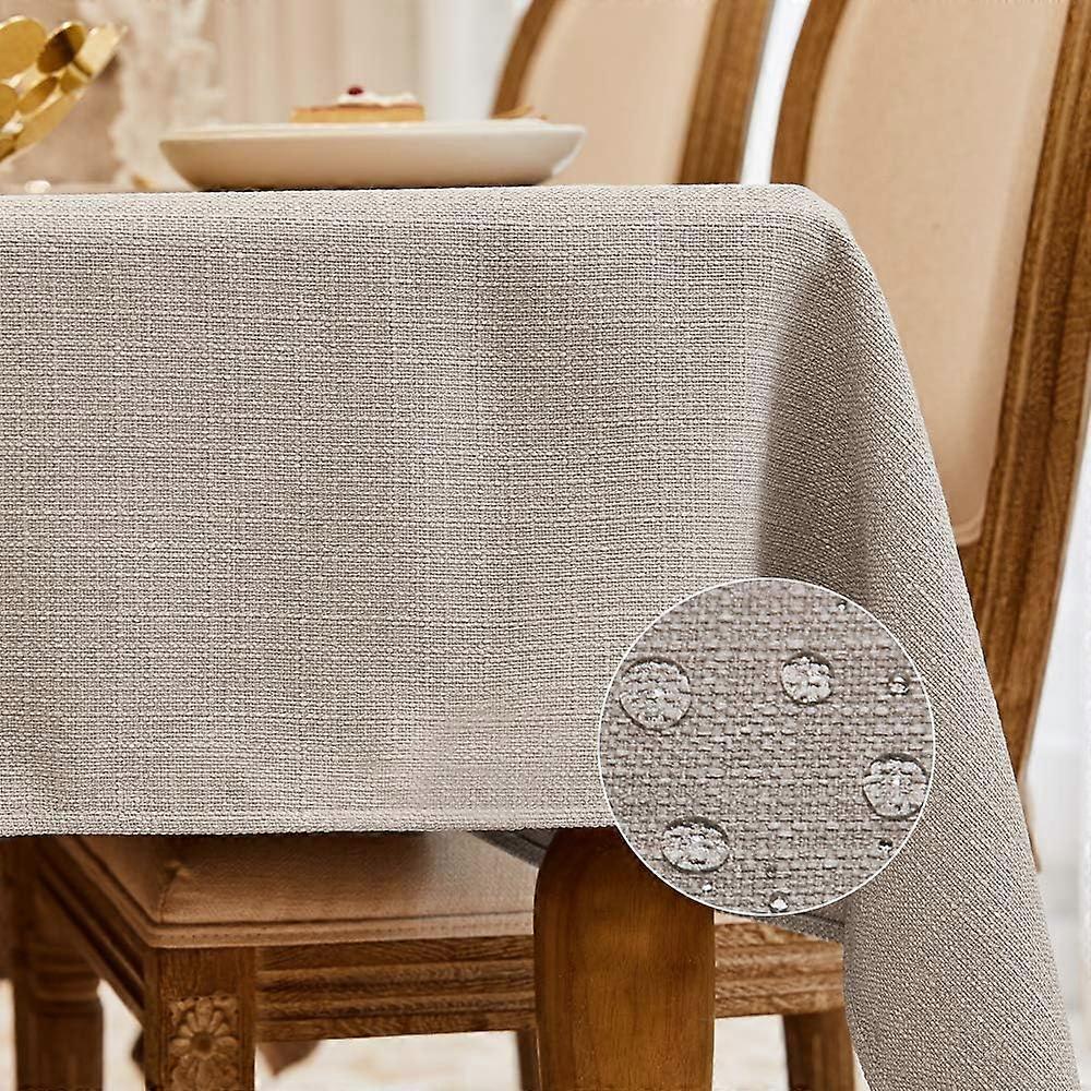 Tablecloth square waterproof tablecloth linen look tablecloth washable tablecloth linen table runner table linen square (Beige-1, 140 x 220 cm)