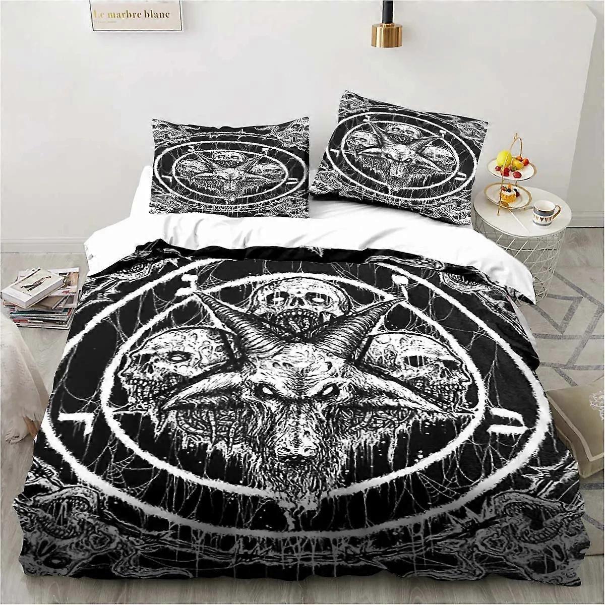 a2512 Lakan Satanic Devil Sängkläder Set Pojkar Flickor Påslakan Örngott Säng Barn Vuxen Mode Hem Textil Textil 3-delat sängkläder Set (1 