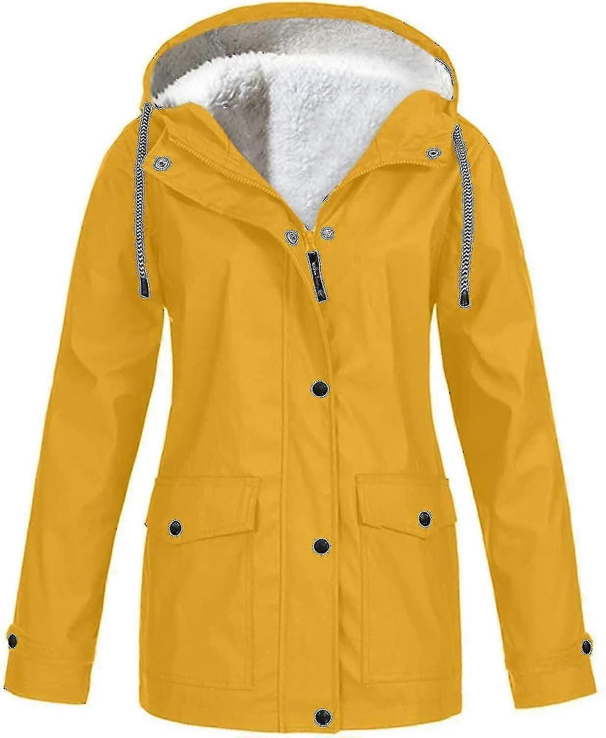 Women"s Lined Fleece Rain Jacket Winter Outdoor Waterproof Hooded Raincoat Ladies Snow Warm Ski Jackets Solid Color-HPZX