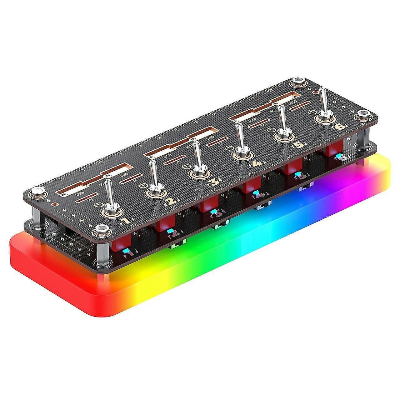 AODUKE Cyberpunk 6 Port USB 2.0 Hub Voice Control Independent Switches USB Expander SD TF Card Stora