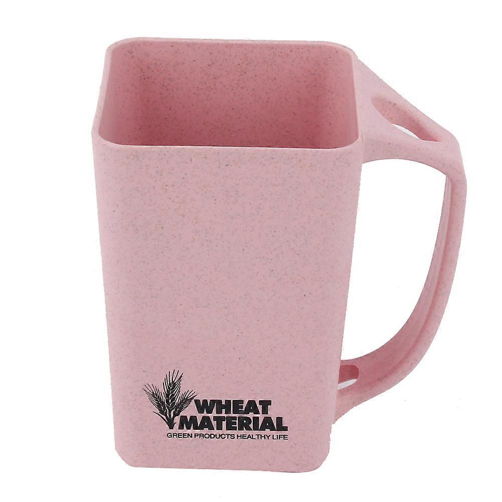 Solid Color Wheat Straw Drinking Washing Cup Portable with Handle(Pink)
