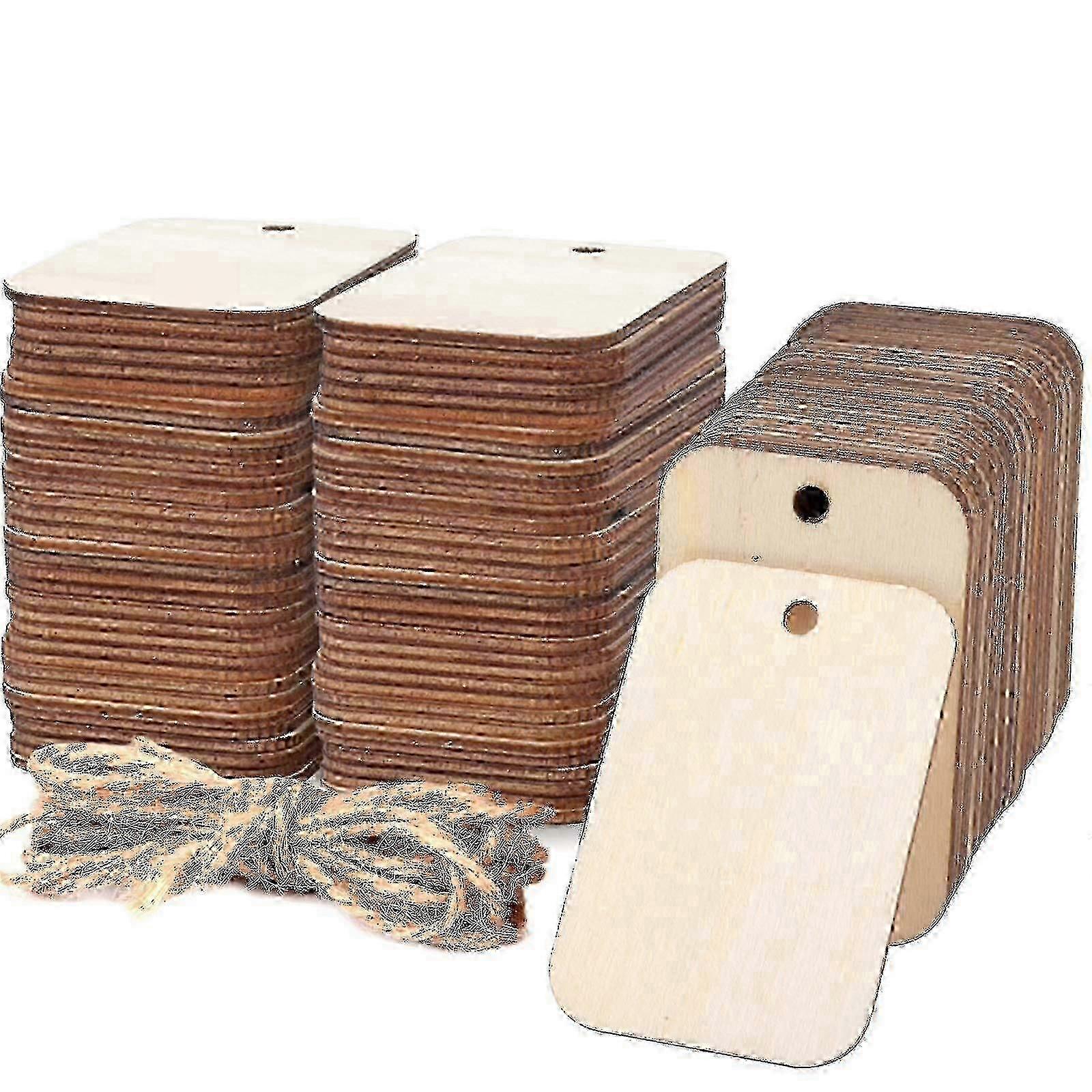 Peças de madeira inacabadas em forma de retângulo, recorte de madeira leve Rústico Natural com Furo (100 Peças, Cor de Madeira)