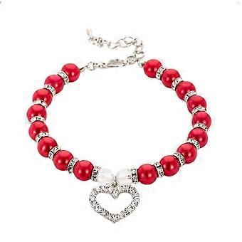 Dog Pearl Collars and Rhinestones Dog Collar Set, Pet Cat Pearl Necklace Full Diamond Bling Adjustable Dog Collar for Small Girls Cats Puppy Necklace 