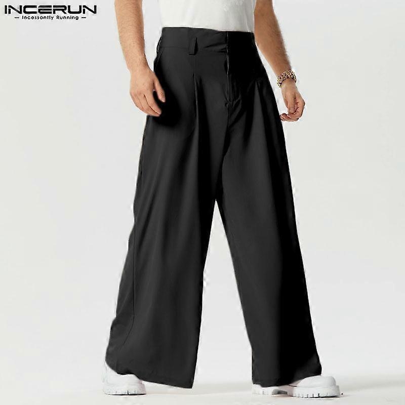 INCERUN Men Zipper Up Bandage Belted Wide Leg Trousers Loose Slacks Pants