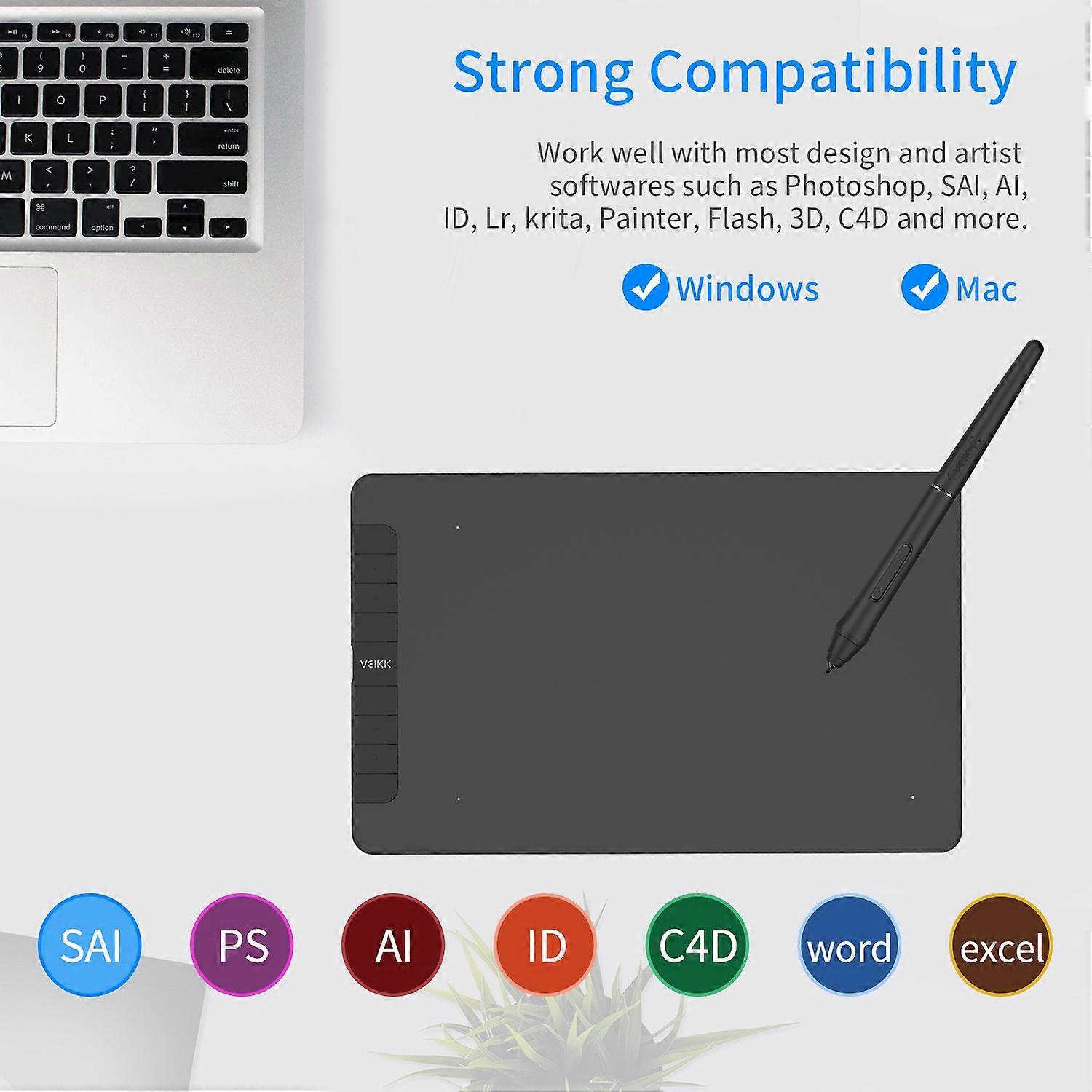 VEIKK VK1060 Graphics Drawing Tablet 10 x 6 inch Active Area 8192 Levels Pressure Tilt Function Art