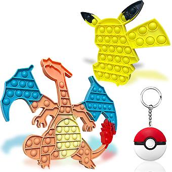 3 Pack Big Pop It Pokemon Fidget Toys Pack Push Pop Bubble Fidget Sensorisch Speelgoed Silicone Druk Verlichtend Speelgoed Knijp Speelgoed Voor Kinderen Volwassenen, pikachu