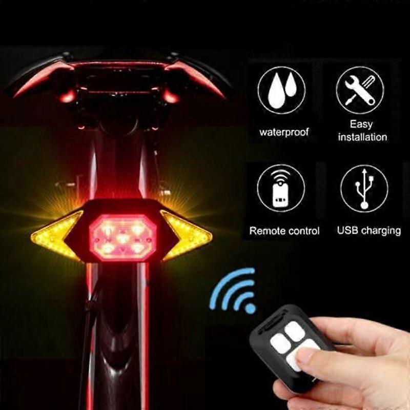 Bike Tail Light Turn Signals Wireless Remote Control Rechargeable 5 Modes USB Red